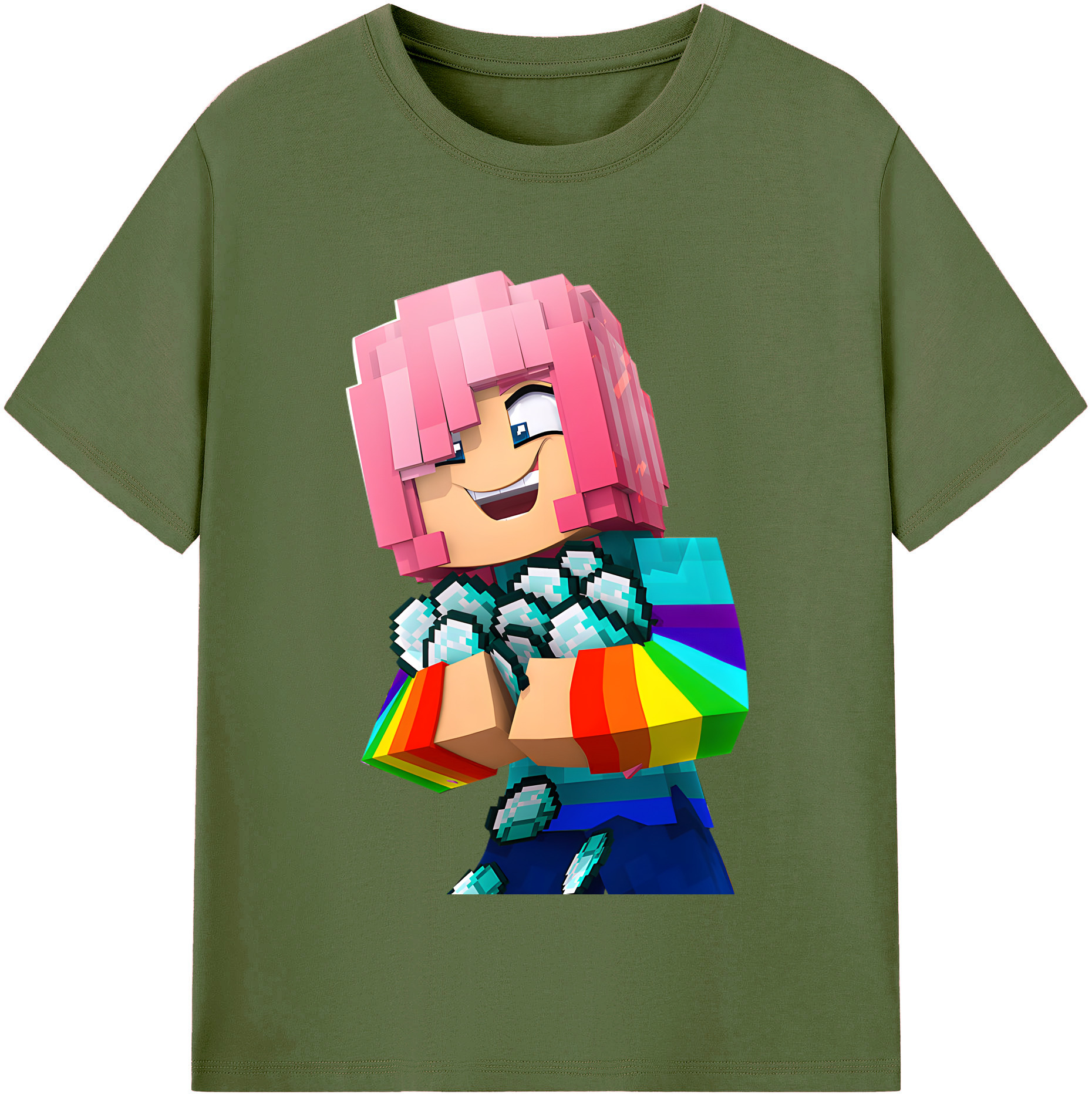 （画像用） マインクラフト ブロックの世界 Minecraft MC Block world 綿100％半袖Tシャツ（フロントプリント）